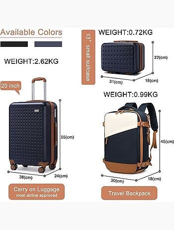 Set de 5 valises - rigide abs, 4 roues 360°, serrure tsa - kono