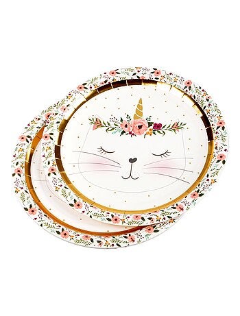 Set de 6 assiettes en carton 23 cm Chat licorne