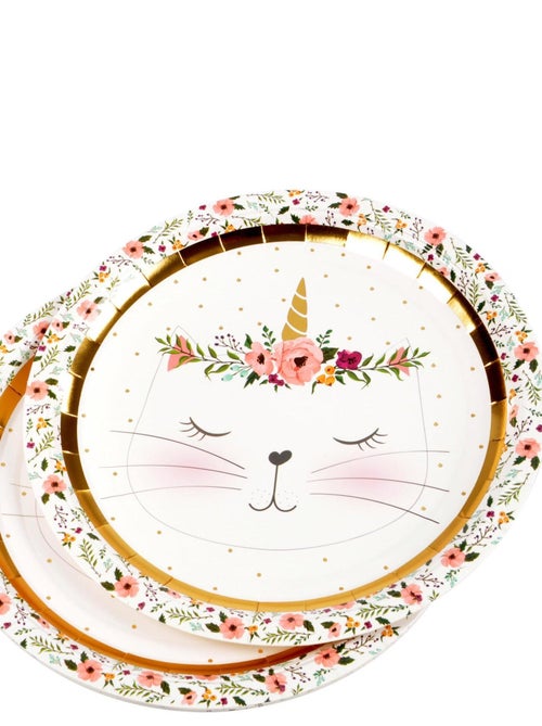 Set de 6 assiettes en carton 23 cm Chat licorne - Kiabi