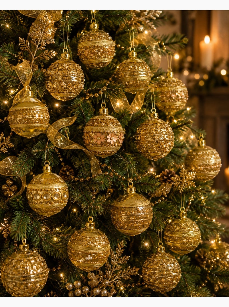 Set de 6 boules de noël décorées – sequins, strass et perles Blanc Doré - Kiabi