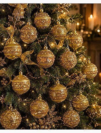 Set de 6 boules de noël décorées – sequins, strass et perles