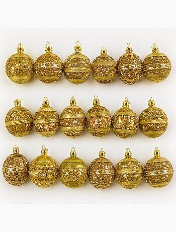 Set de 6 boules de noël décorées – sequins, strass et perles
