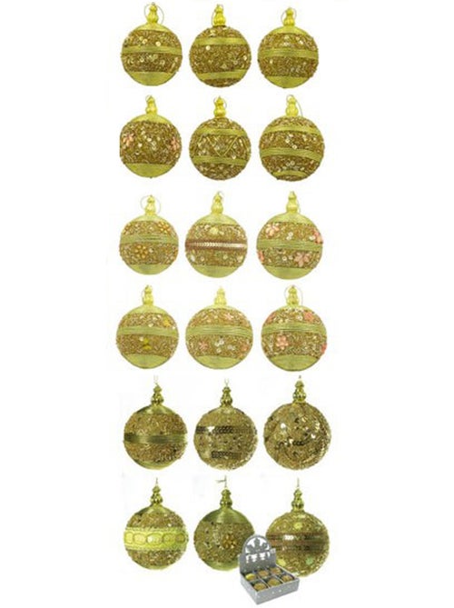 Set de 6 boules de noël décorées – sequins, strass et perles - Kiabi