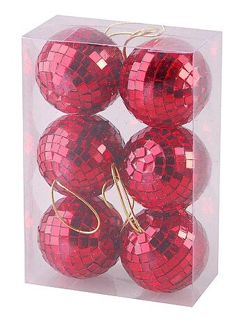 Set de 6 boules miroir rouge 6 cm