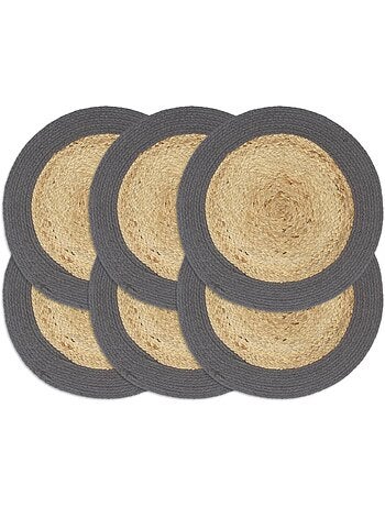 Set de 6 dessous de table en jute et coton tressés ronds - vidaxl