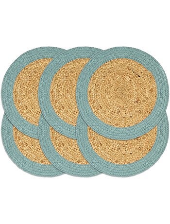 Set de 6 dessous de table en jute et coton tressés ronds - vidaxl