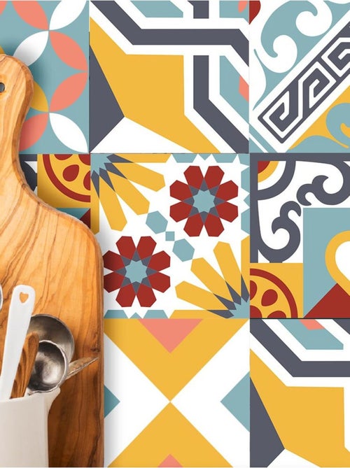 set de 6 stickers à carreaux de ciment 15 x 15 cm - Kiabi