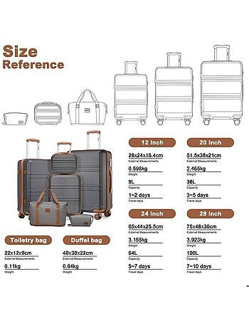 Set de 6 valises - 20/24/28 cm abs serrure tsa - kono