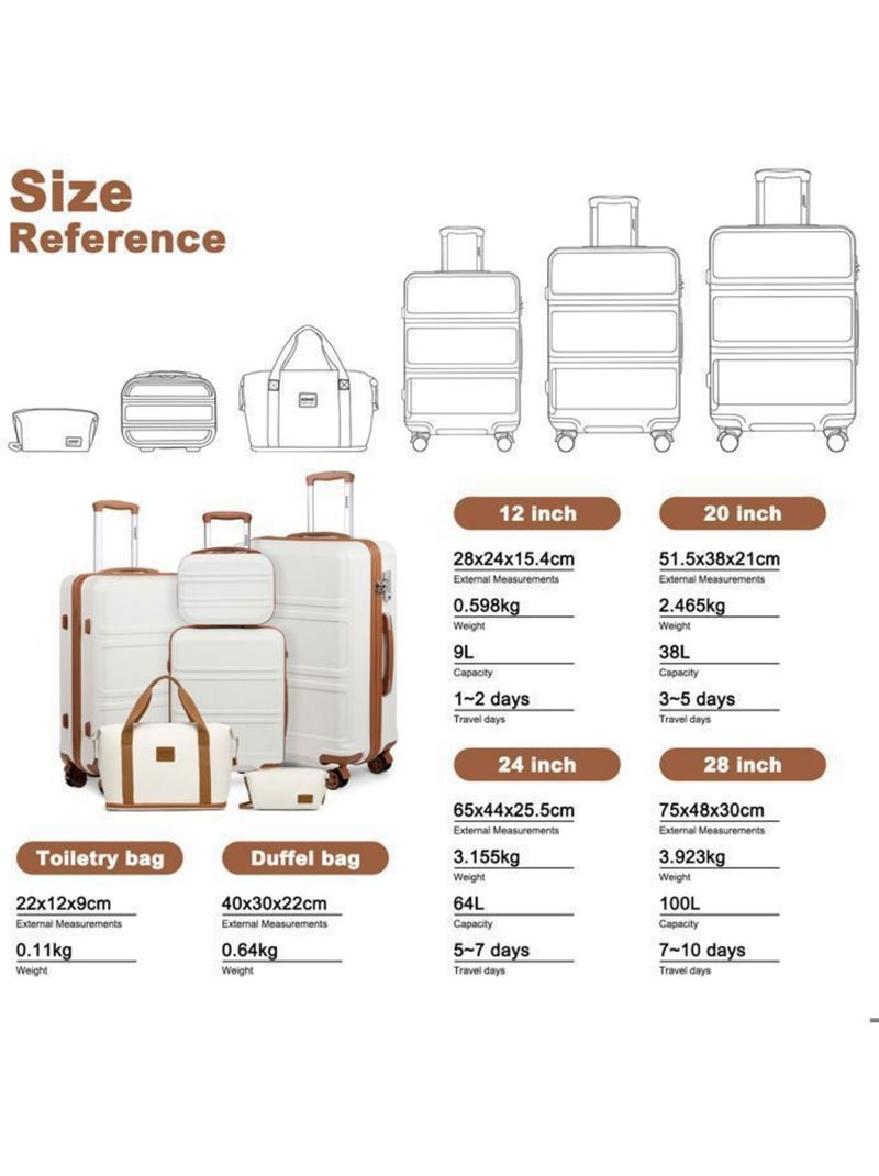 Set de 6 valises - 24/51/65/75 cm, rigide, serrure tsa - kono Blanc - Kiabi