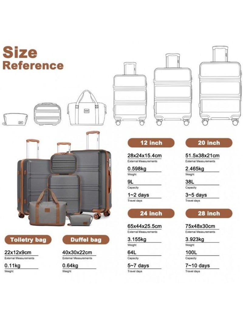 Set de 6 valises - 24/51/65/75 cm, rigide, serrure tsa - kono Gris - Kiabi