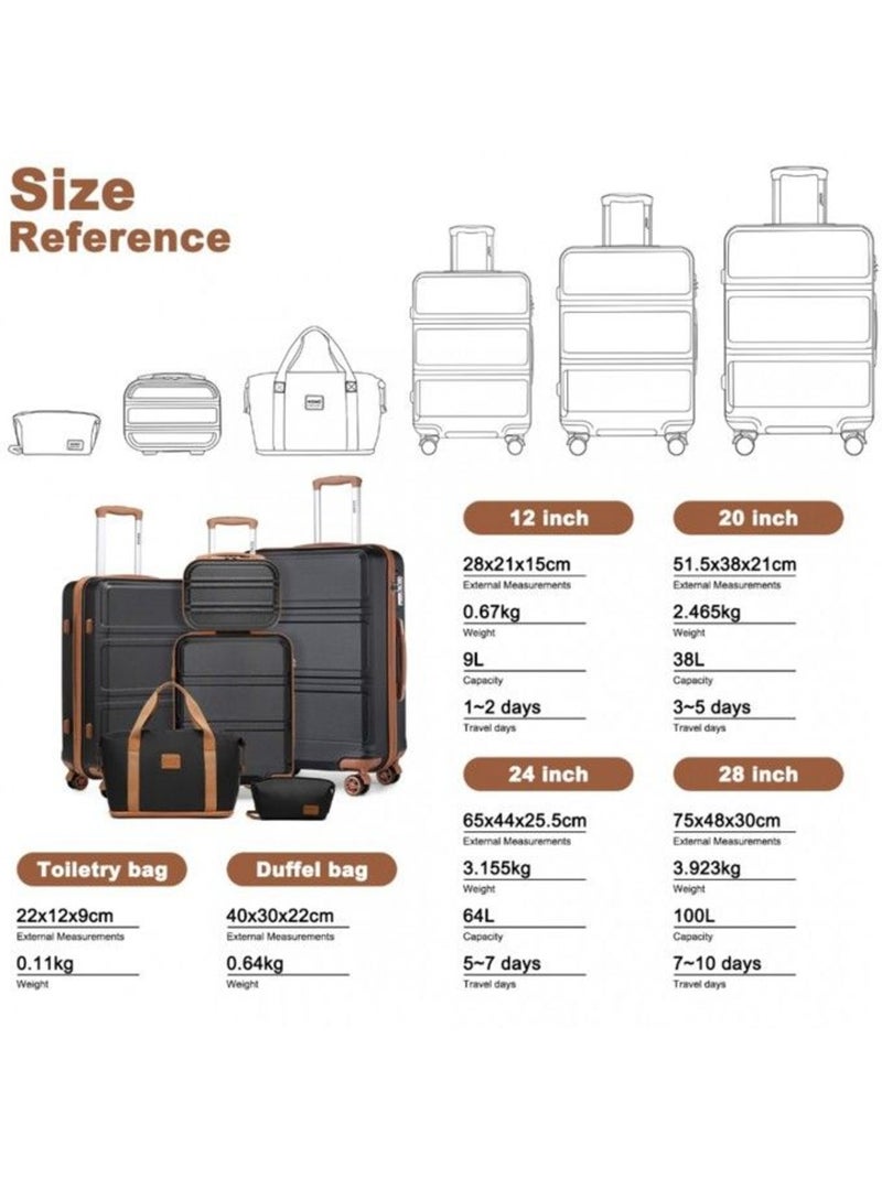 Set de 6 valises - 24/51/65/75 cm, rigide, serrure tsa - kono Noir - Kiabi