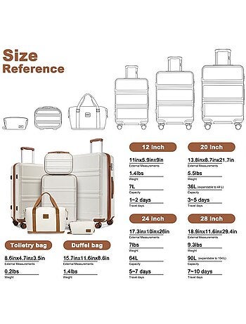 Set de 6 valises - 28/51.5/65/75 cm - kono