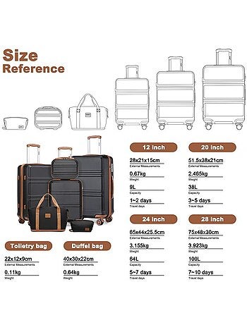 Set de 6 valises - 28/51.5/65/75 cm - kono
