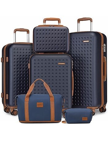 Set de 6 valises - 31/55/65/75 cm, rigide abs + pc, 4 roues 360°, serrure tsa - kono