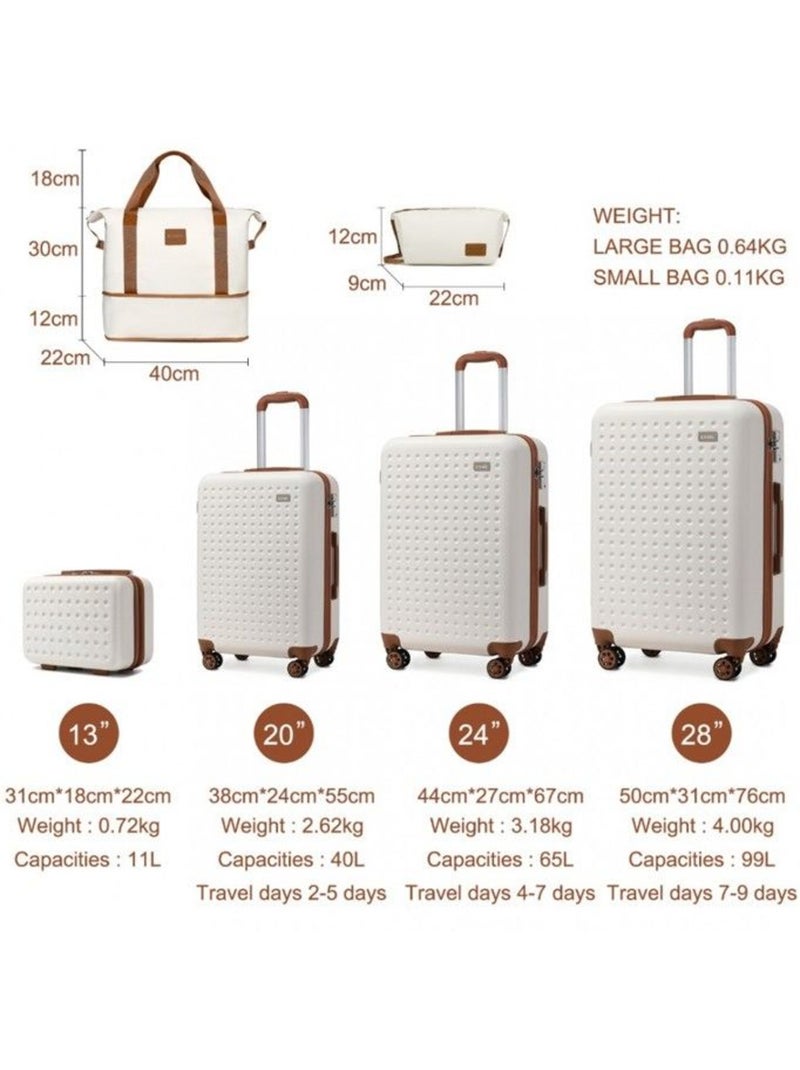 Set de 6 valises - 31/55/67/76 cm, rigide abs, 4 roues 360°, serrure tsa - kono Blanc - Kiabi