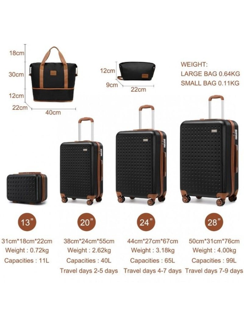 Set de 6 valises - 31/55/67/76 cm, rigide abs, 4 roues 360°, serrure tsa - kono Noir - Kiabi