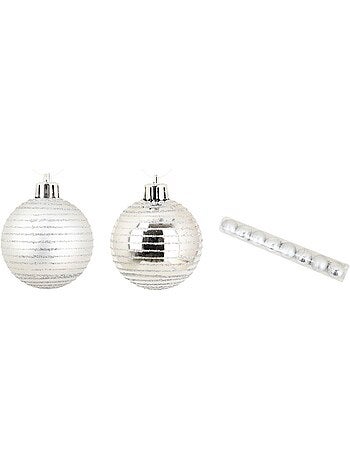 Set de 8 boules de noel decor raye rouge