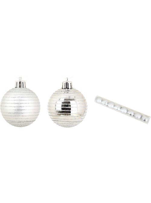 Set de 8 boules de noel decor raye argent - Kiabi