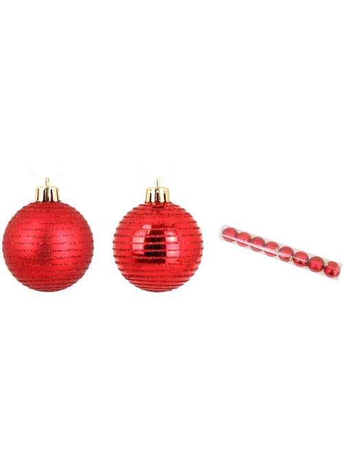 Set de 8 boules de noel decor raye rouge - Kiabi