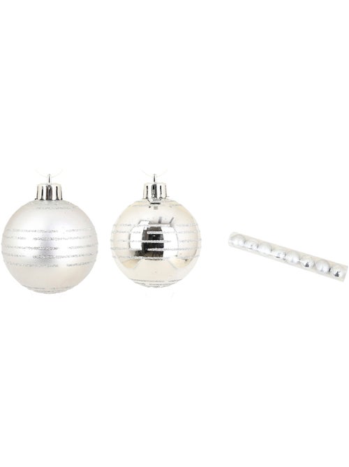 Set de 8 boules de noel decor rayures argent - Kiabi