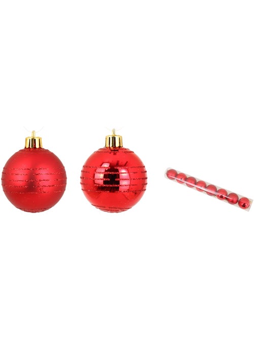 Set de 8 boules de noel decor rayures rouge - Kiabi