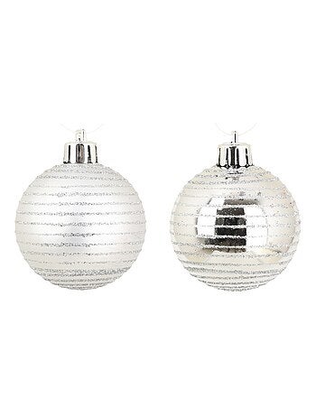 Set de 8 boules de noël rayées argent