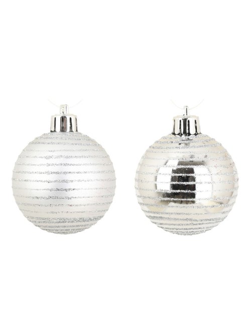 Set de 8 boules de noël rayées argent - Kiabi