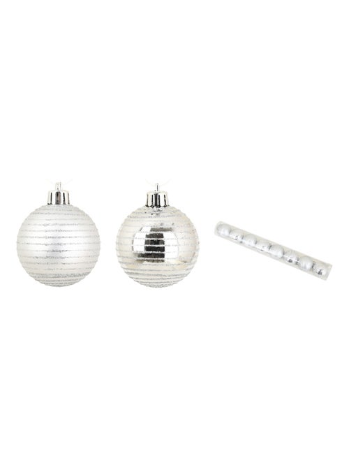 Set de 8 boules de noël rayées argent - Kiabi