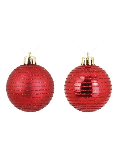 Set de 8 boules de noël rayées rouge - Kiabi