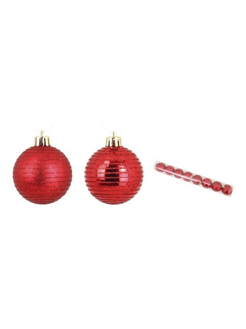 Set de 8 boules de noël rayées rouge - Kiabi