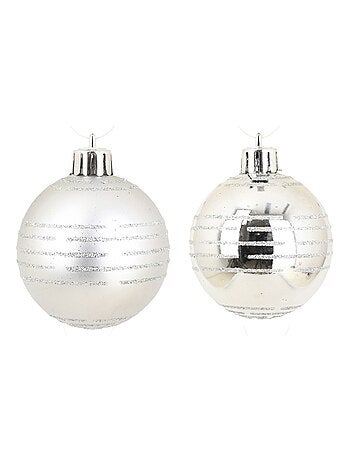 Set de 8 boules de noël rayures argent