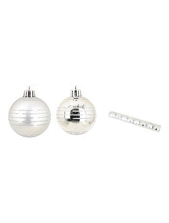 Set de 8 boules de noël rayures argent