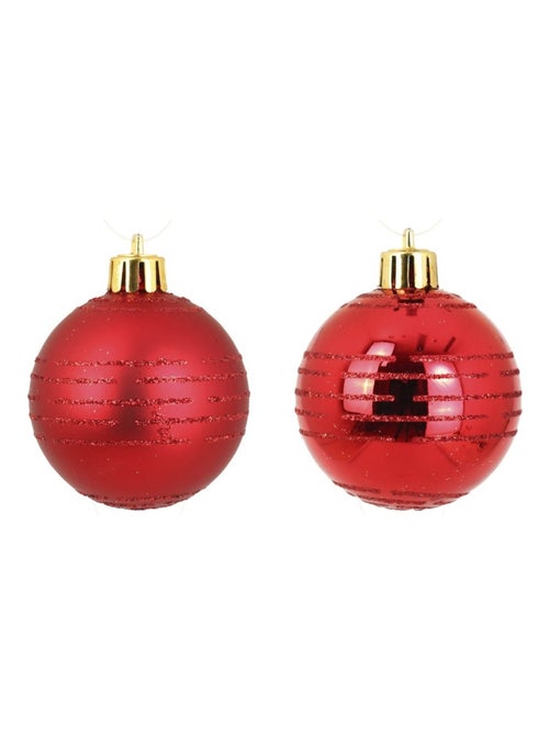 Set de 8 boules de noël rayures rouge - Kiabi