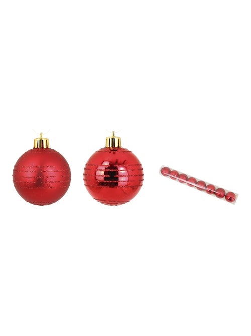 Set de 8 boules de noël rayures rouge - Kiabi