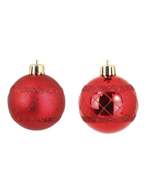 Set de 8 boules de noël rouges décor carreaux - Kiabi