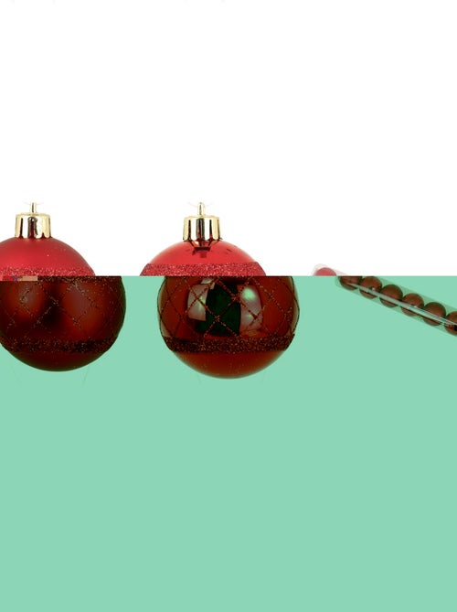 Set de 8 boules de noël rouges décor carreaux - Kiabi