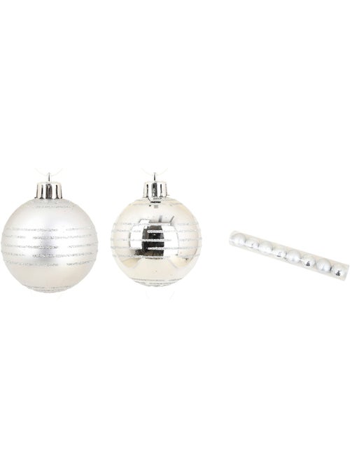 Set de 8 boules decor rayures de noel - Kiabi