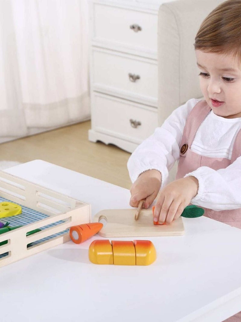 Jacootoys 27 Pièces Jouets à Couper Magnétiques Fruits & Légumes En Bois - Cuisine Éducative Magnétique Pour Enfants Dès 3 Ans