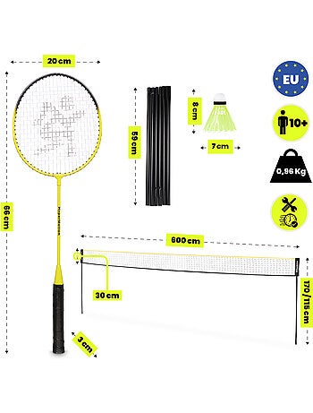 Set de badminton HyperMotion avec filet 6 m – 2 raquettes, 3 volants et sac de transport