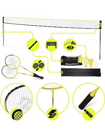 Set de badminton HyperMotion avec filet 6 m – 2 raquettes, 3 volants et sac de transport