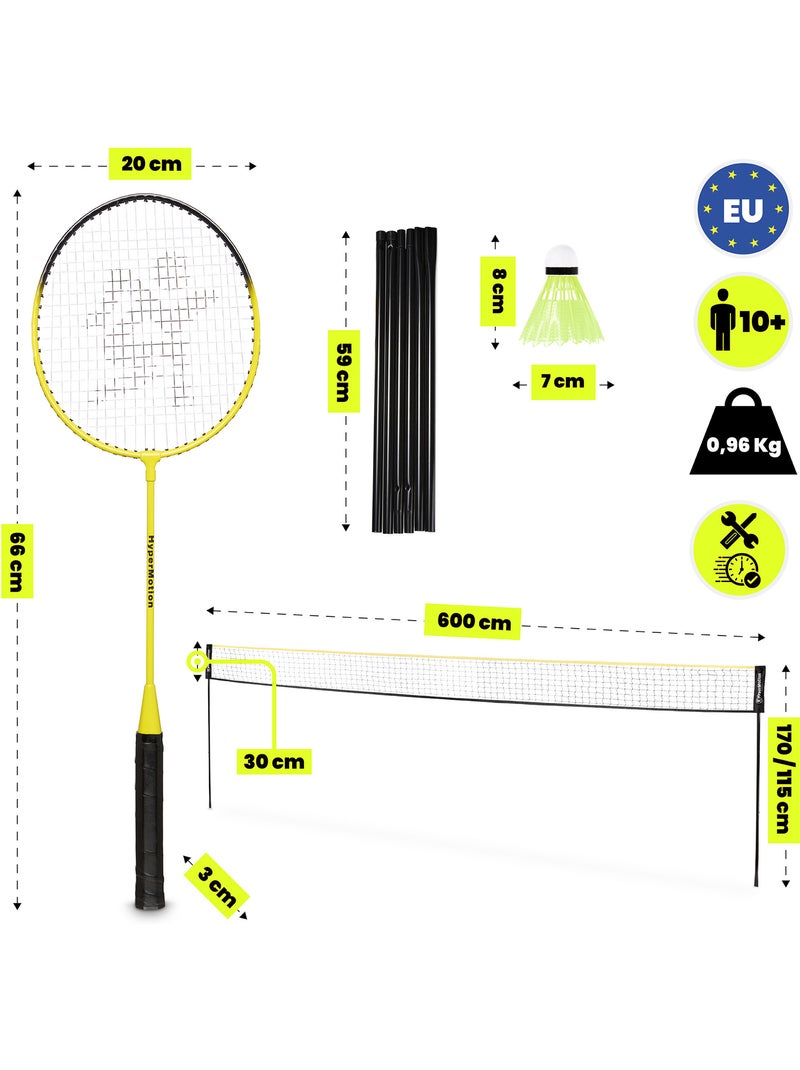 Set de badminton HyperMotion avec filet 6 m – 2 raquettes, 3 volants et sac de transport Jaune - Kiabi
