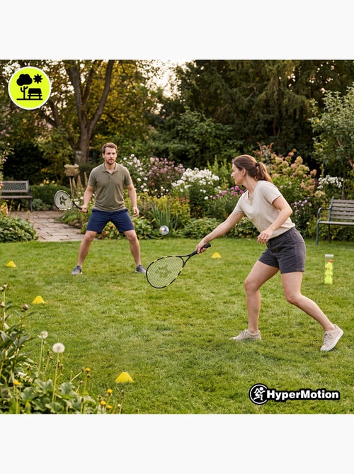 Set de crossminton HyperMotion – 2 raquettes, 5 volants, 8 cônes, balle et sac de transport - Kiabi Set de crossminton HyperMotion – 2 raquettes, 5 volants, 8 cônes, balle et sac de transport - Kiabi