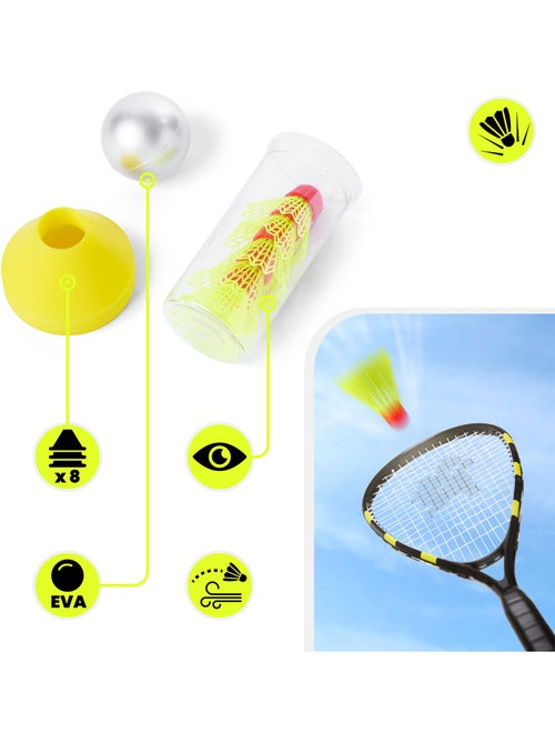 Set de crossminton HyperMotion – 2 raquettes, 5 volants, 8 cônes, balle et sac de transport - Kiabi Set de crossminton HyperMotion – 2 raquettes, 5 volants, 8 cônes, balle et sac de transport - Kiabi