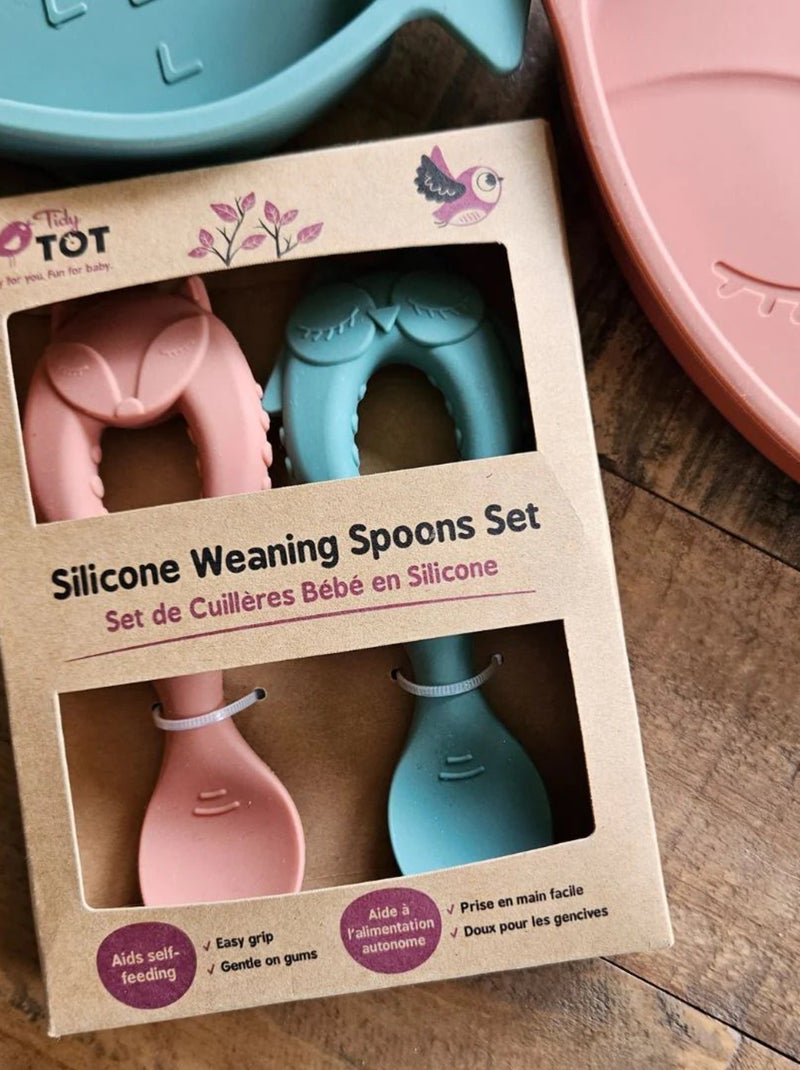 Set de Cuillères Bébé en Silicone Tidy Tot Vert/Orange - Kiabi