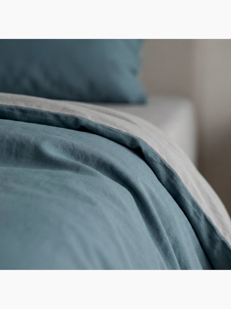 Set de housse de couette 100% coton, avec taie(s) d’oreiller, bicolore réversible - Gamusi. Bleu Gris - Kiabi