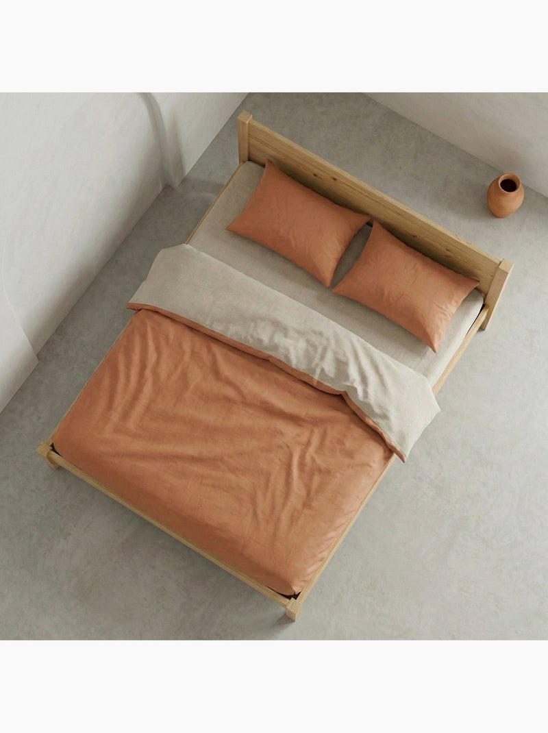 Set de housse de couette 100% coton, avec taie(s) d’oreiller, bicolore réversible - Gamusi. Orange/Marron - Kiabi