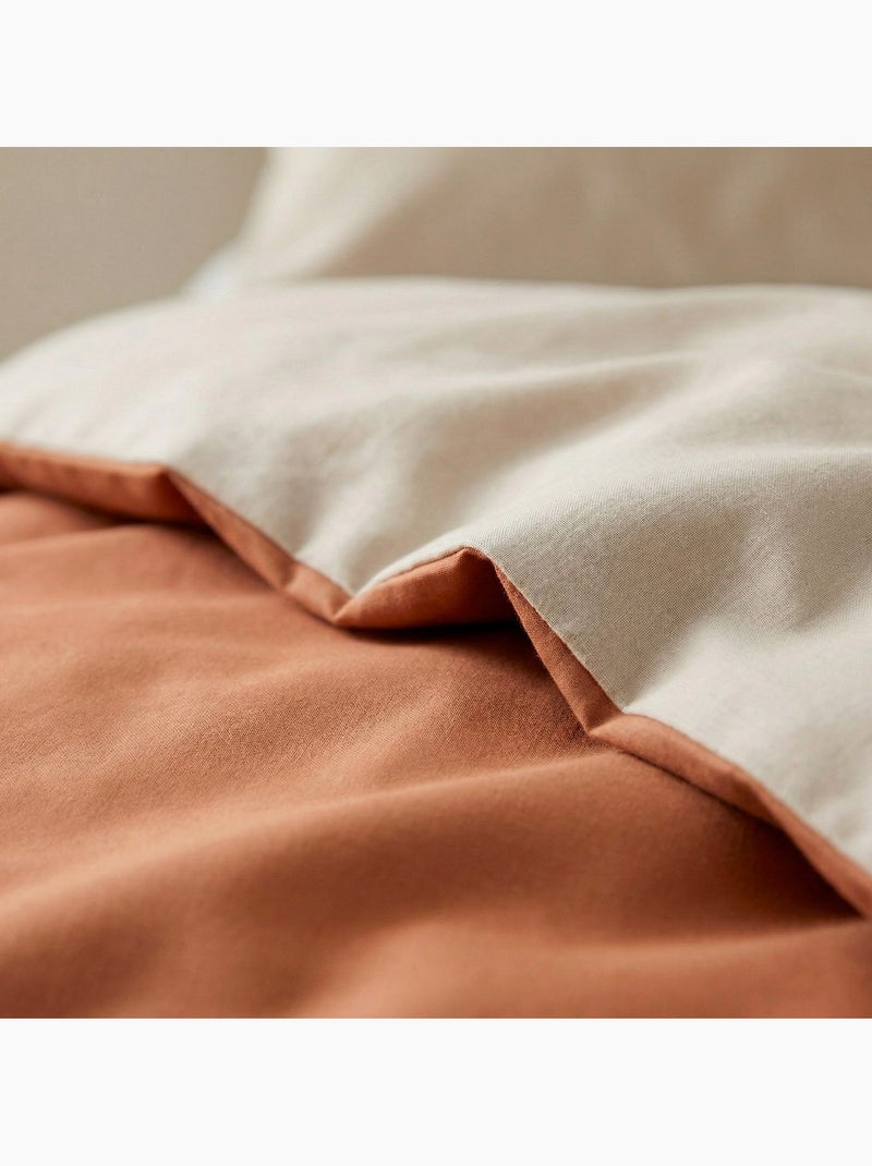 Set de housse de couette 100% coton, avec taie(s) d’oreiller, bicolore réversible - Gamusi. Orange/Marron - Kiabi