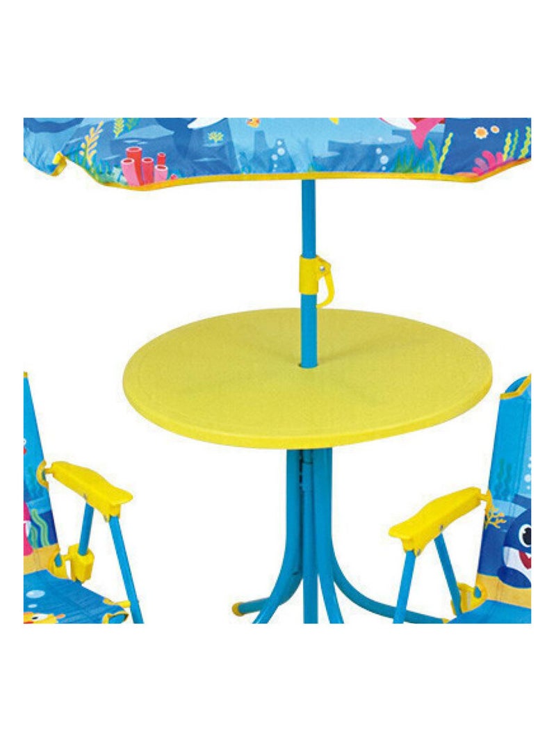 Set de jardin Baby Shark incluant 1 Table Ronde, 2 Chaises, 1 Parasol pour enfant Bleu - Kiabi