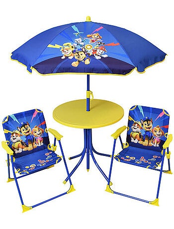 Set de jardin enfant - La Pat'Patrouille - table parasol et 2 chaises pliantes