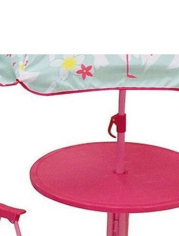 Set de Jardin Flamant Rose 4 Pièces 2 chaises Table et parasol